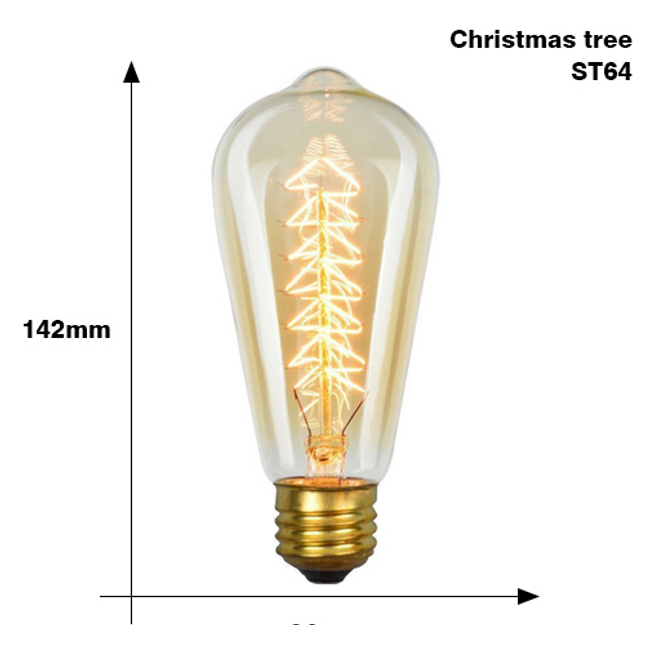 Model: ST64 Christmas tree - Edison Bulb E27 220V 40W ST64 A19 T45 G80 G95 G125 Incandescent filament bulb lighting Retro Edison Light Bulb