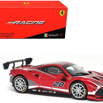 2020 Ferrari 488 Challenge EVO #28 Red with Graphics "Racing" Series 1/43 Diecast Model Car by Bburago