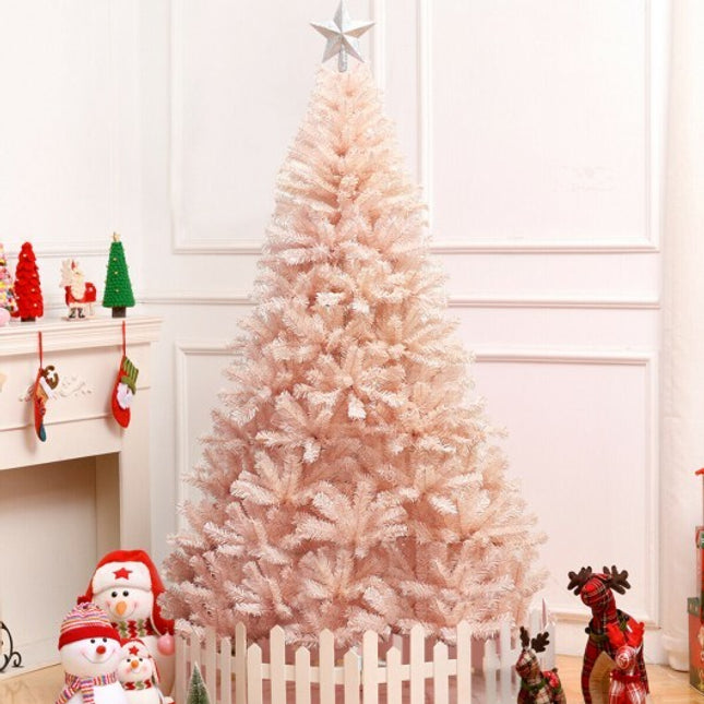 6/7 Feet Artificial Christmas Tree Hinged Full Fir Tree-7 ft - Color: Pink - Size: 7 ft
