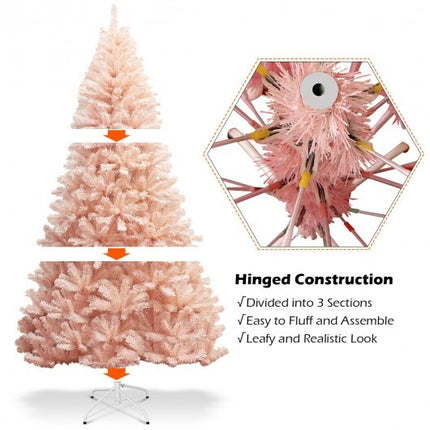 6/7 Feet Artificial Christmas Tree Hinged Full Fir Tree-7 ft - Color: Pink - Size: 7 ft
