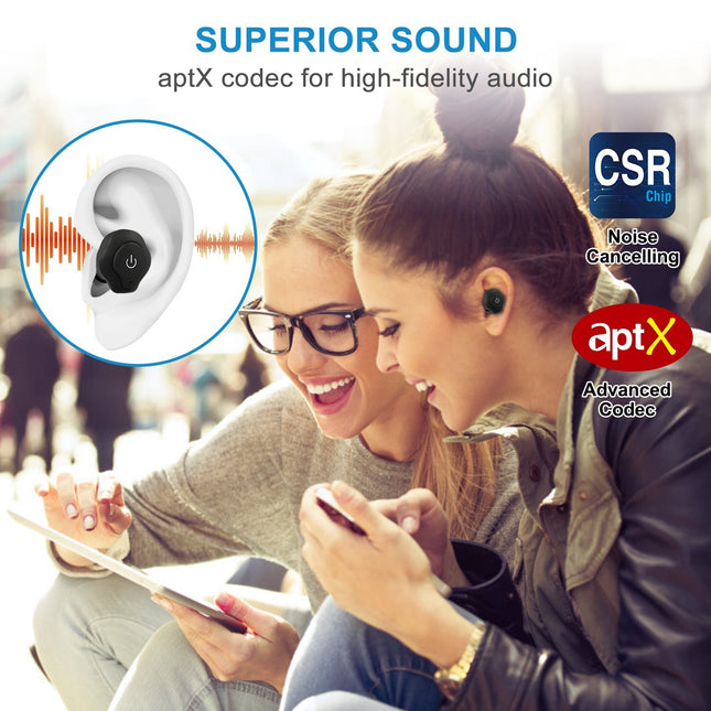 True Wireless Earbuds CSR V4.2 In-ear Stereo Headsets IP44 Waterproof Apt-X TWS Headphones Noise Cancelling