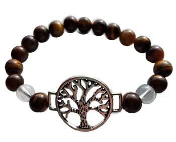 Bracelets with Charms, Quartz with Tree of Life, 8mm Tiger Eye