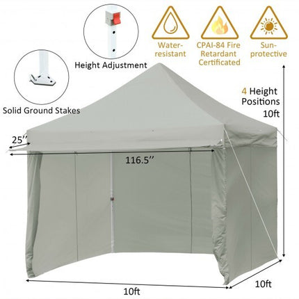 10 x 10 Feet Pop up Gazebo with 4 Height and Adjust Folding Awning-Gray - Color: Gray