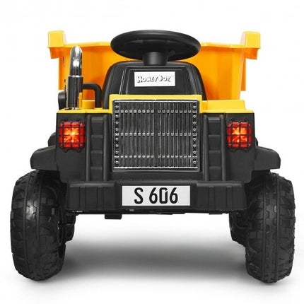 12V Battery Kids Ride On Dump Truck with Electric Bucket and Dump Bed-Yellow - Color: Yellow