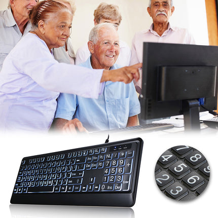 USB Interface Large Print Backlit Wired Keyboard