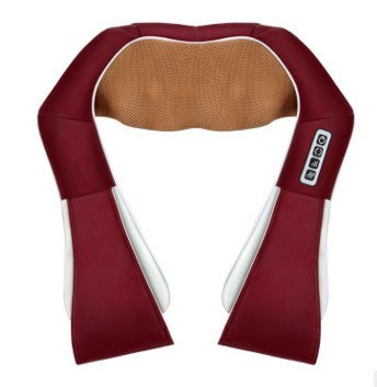 Car U Shape Electrical Shiatsu Back Neck Shoulder Body Massager Infrared Heated Kneading Car Home Massager (Color: Red, Model: 4keys-US plug, Plug: )