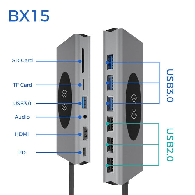 TYPE-C notebook HUB docking station (Color: 15in1)