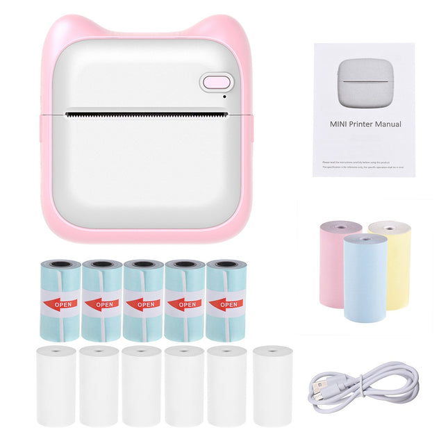 Mini Photo Printer 203dpi Connection for Picture Lable Handcraft List Meno Notes Journal Receipt Paper Sticker with 5 Rolls Adhesive Thermal Paper 9 Rolls Non Adhesion Thermal Paper