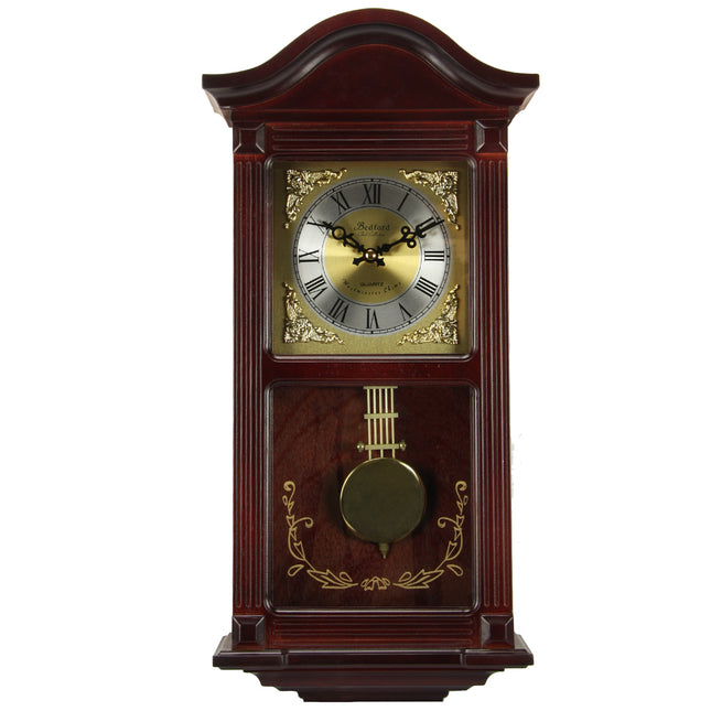 General||Bedford Clock Collection 22 Inch Wall Clock in Mahogany Cherry Oak Wood with Brass Pendulum and 4 Chimes