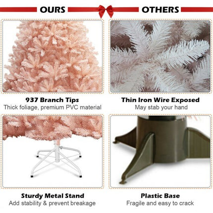 6/7 Feet Artificial Christmas Tree Hinged Full Fir Tree-7 ft - Color: Pink - Size: 7 ft