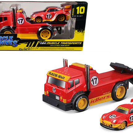 General||JDM Flatbed Truck #17 Red "RAUH-Welt BEGRIFF" and Porsche RWB 911 993 #17 Red "Muscle Transports" Series 1/64 Diecast Model Cars by Muscle Machines