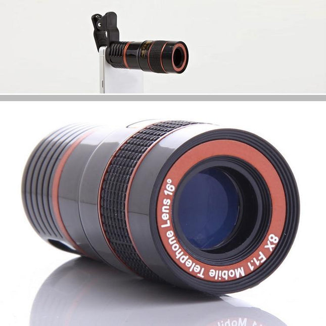 Security Camera||Color: Black/Red - Telephoto PRO Clear Image Lens Zooms 8 times closer! For all Smart Phones & Tablets with Camera