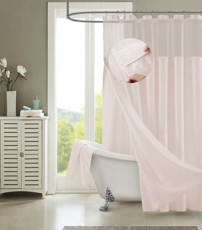 General||Blush Sheer and Grid Shower Curtain and Liner Set