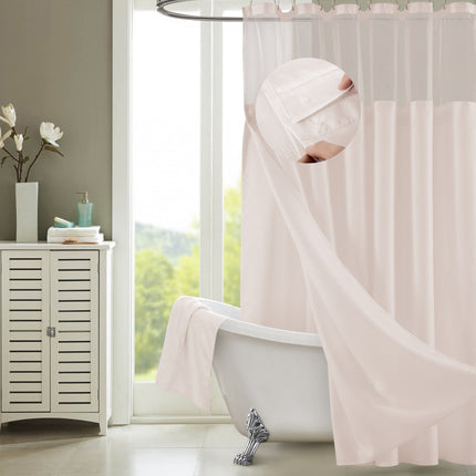 Blush Sheer and Grid Shower Curtain and Liner Set