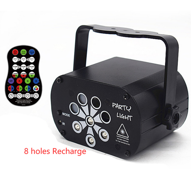 New LED Stage Light Laser Projector Disco Lamp With Voice Control Sound Party Lights For Home DJ Laser Show Party Lamp (Color: Black, style: 8 holes Recharge)