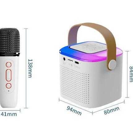 Microphone Karaoke Machine Bluetooth-compatible Speaker With 2 Wireless Mic RGB Light Home Family Singing Speaker
