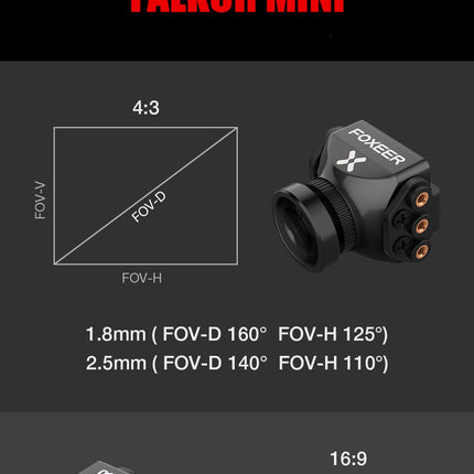 Foxeer Falkor 1200TVL Mini/Full Size Camera 16:9/4:3 PAL/NTSC Switchable GWDR Red 1.8MM