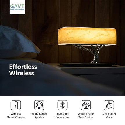 Modern LED Table Lamp with Dimmable Bluetooth Speaker, Wireless Charger, and Bedside Lamp Function