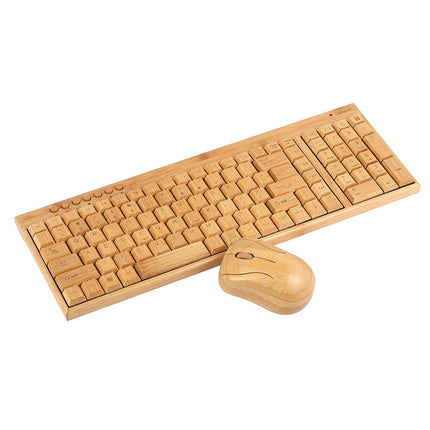 2.4G Wireless Bamboo PC Keyboard and Mouse Combo for Computer, Handcrafted Natural Wooden Plug-and-Play