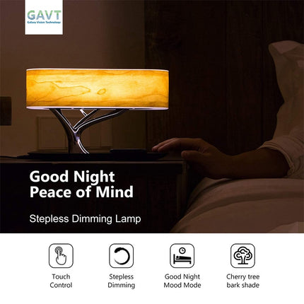 Modern LED Table Lamp with Dimmable Bluetooth Speaker, Wireless Charger, and Bedside Lamp Function