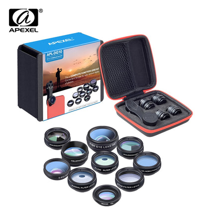 General||APEXEL Phone Lens Kit - 10 in 1 Universal Fisheye, Wide Angle, Macro Lens, CPL Filter, Kaleidoscope, and Telescope Lens for Smartphone