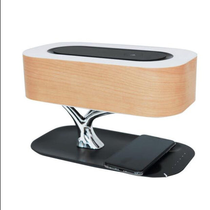 Modern LED Table Lamp with Dimmable Bluetooth Speaker, Wireless Charger, and Bedside Lamp Function