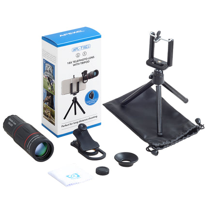 APEXEL 18X Telescope Zoom Mobile Phone Lens: Universal Clip-On Camera Lens with Tripod for iPhone, Samsung, and Smartphones