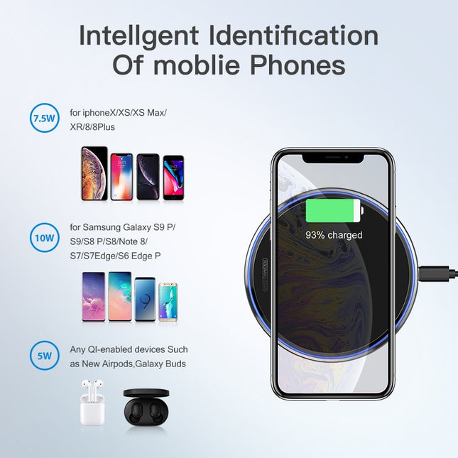 10W Qi Wireless Charger for iPhone X/XS Max XR 8 Plus, Samsung S9 S10+ Note 9 8 (Mirror Wireless Charging Pad)