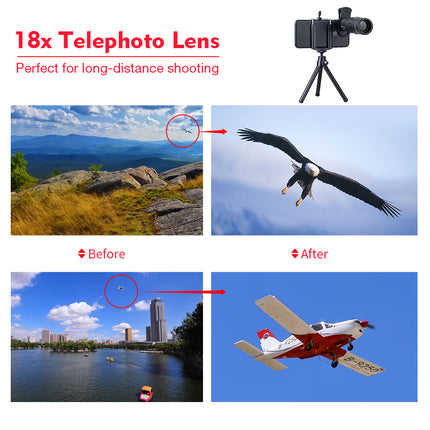 APEXEL 18X Telescope Zoom Mobile Phone Lens: Universal Clip-On Camera Lens with Tripod for iPhone, Samsung, and Smartphones