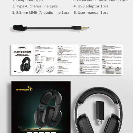 Somic GS809 Headset: 2.4G Wireless Bluetooth Gaming Headset with Good Sound Quality