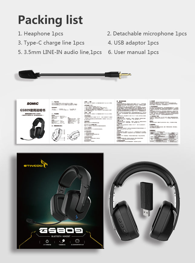 Somic GS809 Headset: 2.4G Wireless Bluetooth Gaming Headset with Good Sound Quality