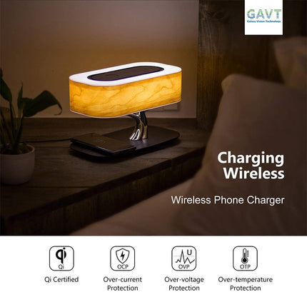 Modern LED Table Lamp with Dimmable Bluetooth Speaker, Wireless Charger, and Bedside Lamp Function