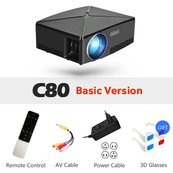 1280x720 Resolution - Android WIFI Proyector - LED Portable HD Beamer for Home Cinema (AUN MINI Projector C80 UP)