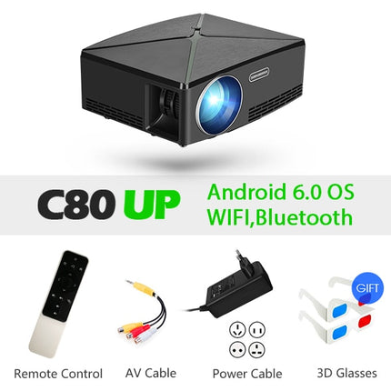 1280x720 Resolution - Android WIFI Proyector - LED Portable HD Beamer for Home Cinema (AUN MINI Projector C80 UP)