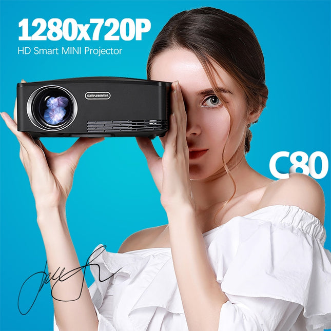 1280x720 Resolution - Android WIFI Proyector - LED Portable HD Beamer for Home Cinema (AUN MINI Projector C80 UP)