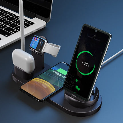 10W 7-in-1 Wireless Smart Desk Charging Dock Station for Mobile Phone, Watch, and Headsets