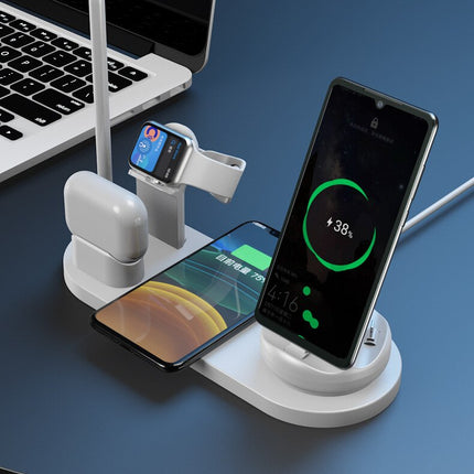 10W 7-in-1 Wireless Smart Desk Charging Dock Station for Mobile Phone, Watch, and Headsets
