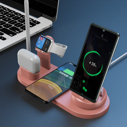 10W 7-in-1 Wireless Smart Desk Charging Dock Station for Mobile Phone, Watch, and Headsets