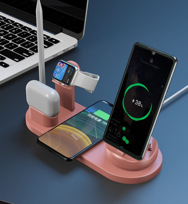 10W 7-in-1 Wireless Smart Desk Charging Dock Station for Mobile Phone, Watch, and Headsets