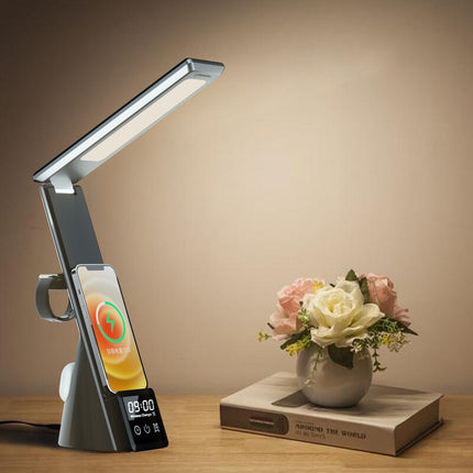 3-in-1 Table Lamp Clock with Fast Charger, Wireless Charging, and Bluetooth Speaker Function