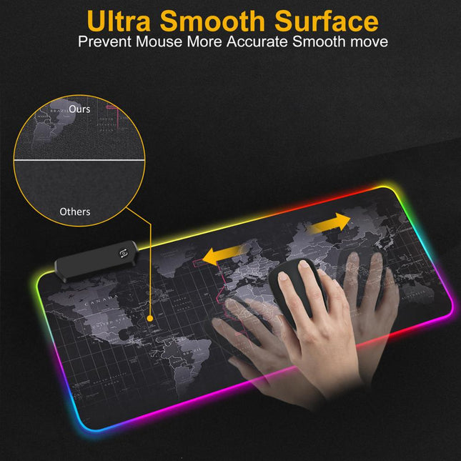 Gaming Mouse Pad with RGB World Map Design for Computer, Gamer, and Large PC Desk