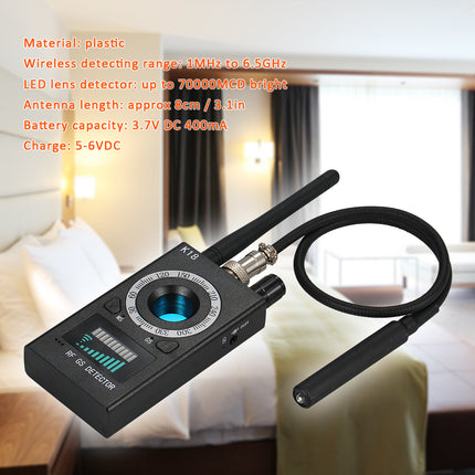 K18 Anti-Spy Detector with Multi-Function Camera, GSM Audio Bug Finder, GPS Signal Lens, and RF Tracker