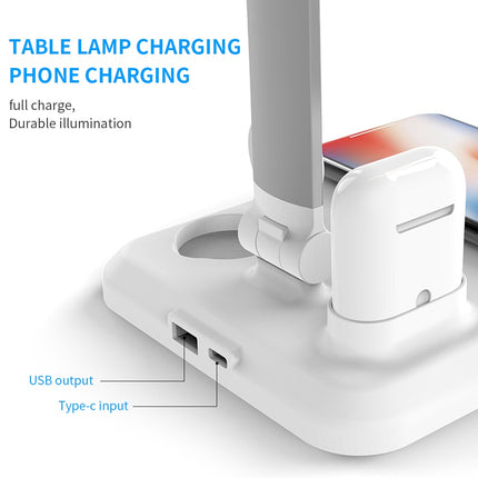 LED Desk Lamp with 4-in-1 Qi Wireless Charger for Mobile Phones, Watches and Earphones
